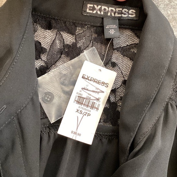 Express‎ Semi-Sheer Black Sleeveless Lace Back Blouse, Size XS NWT - Picture 2 of 6
